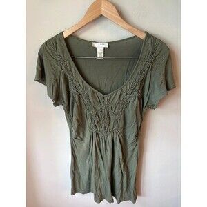 Kenar Y2K Olive Green Ruched Babydoll Stretch Top Small